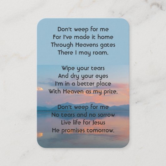 Sunset Evening Sky Dusk Memorial Pocket Keepsake 名刺 (正面)