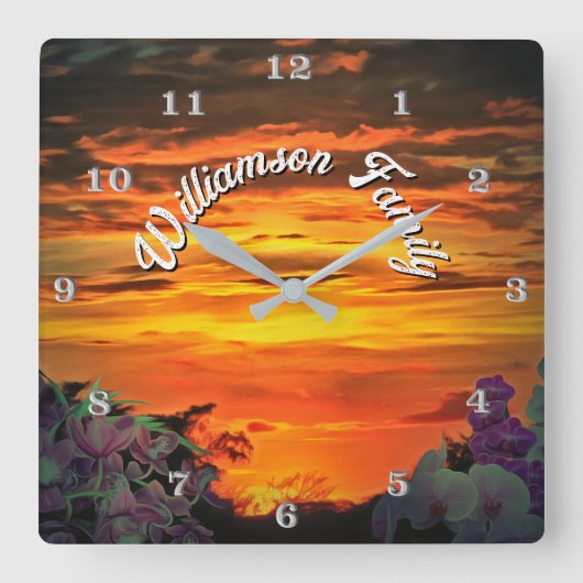 Sunset Family 2584 スクエア壁時計 (正面)