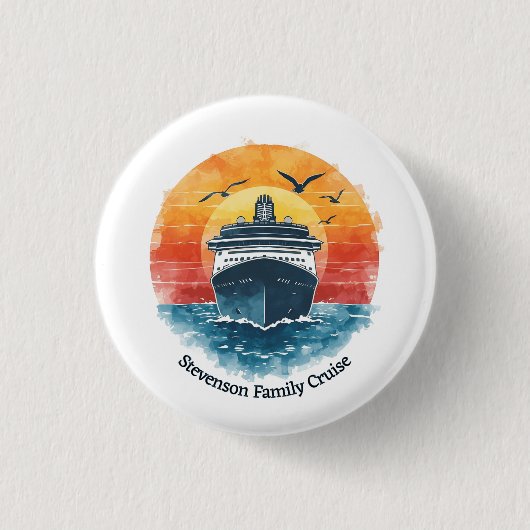 Sunset Family Name Vacation Cruise Ship Keepsake 缶バッジ (正面)