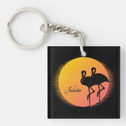 Sunset Flamingos Personalの名前 キーホルダー (正面)