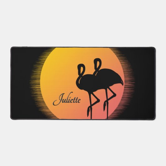 Sunset Flamingos Personalの名前 デスクマット (正面)