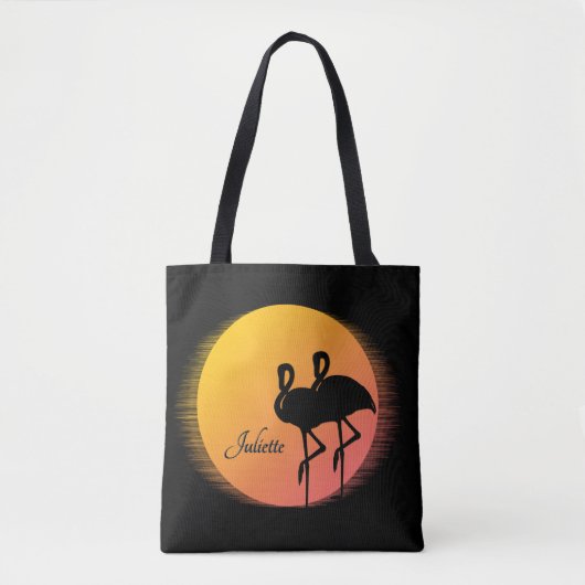 Sunset Flamingos Personalの名前 トートバッグ (正面)