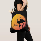 Sunset Flamingos Personalの名前 トートバッグ (クローズアップ)