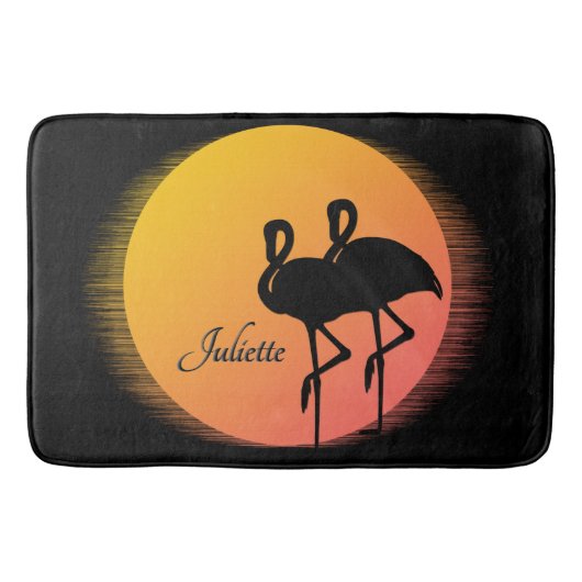 Sunset Flamingos Personalの名前 バスマット (正面)