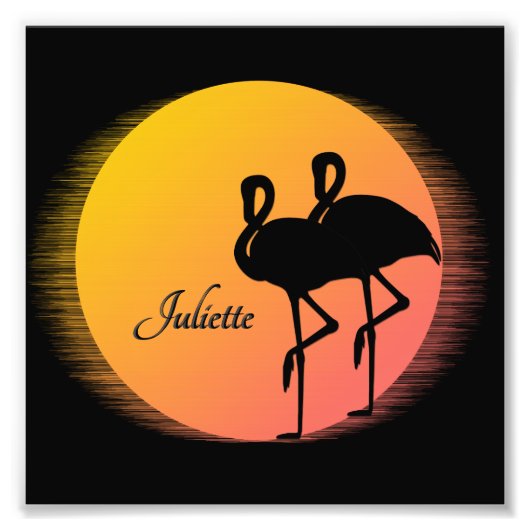 Sunset Flamingos Personalの名前 フォトプリント (正面)