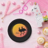 Sunset Flamingos Personalの名前 ペーパープレート (パーティー)