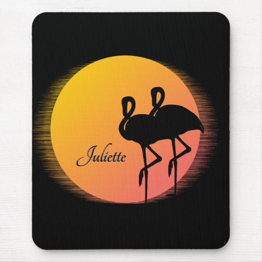 Sunset Flamingos Personalの名前 マウスパッド (正面)