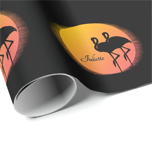 Sunset Flamingos Personalの名前 ラッピングペーパー (ロールコーナー)