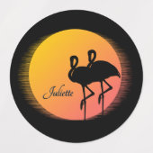 Sunset Flamingos Personalの名前 ラベル (デザイン1)