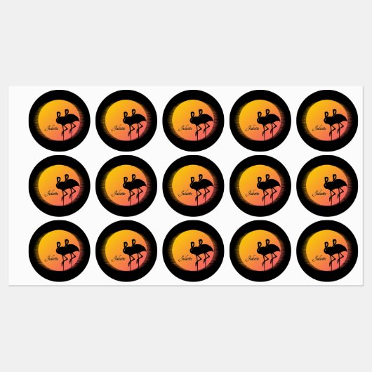 Sunset Flamingos Personalの名前 ラベル (シート)