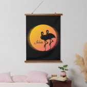 Sunset Flamingos Personalの名前 吊り下げ型タペストリー (寝室)