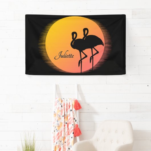 Sunset Flamingos Personalの名前 横断幕 (インサイチュ)