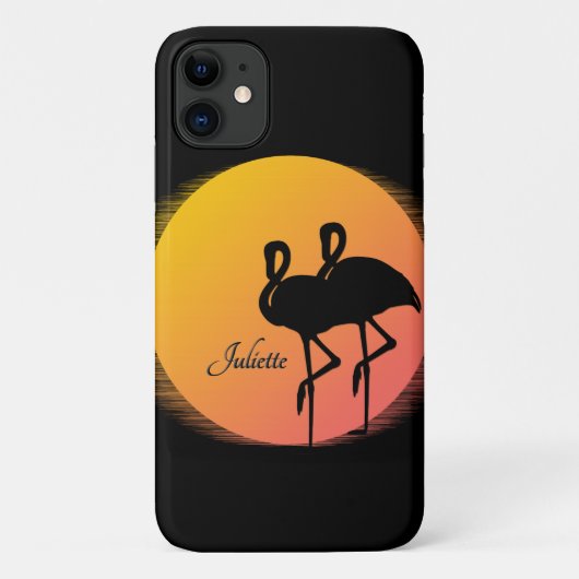 Sunset Flamingos Personalの名前 Case-Mate iPhoneケース (裏面)