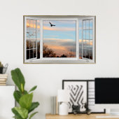 Sunset Flying Bird Fake Window Illusion ポスター (ホームオフィス)