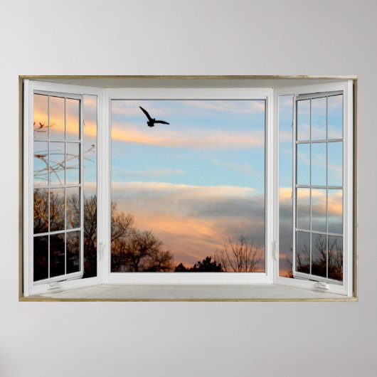Sunset Flying Bird Fake Window Illusion ポスター (正面)
