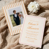 Sunset Glow Orange Pink Stripe Wedding Invitation 招待状