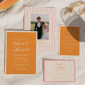 Sunset Glow Orange Script Wedding Menu Card 招待状