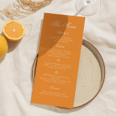 Sunset Glow Orange Script Wedding Menu Card 招待状