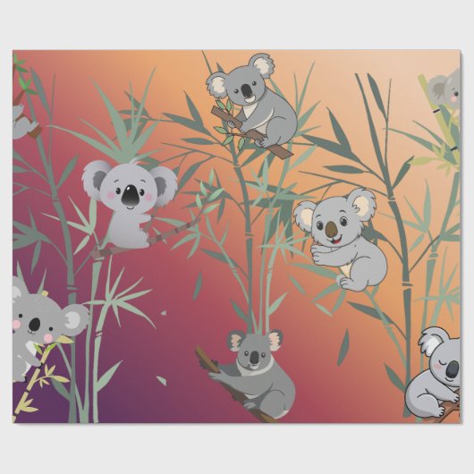 Sunset Gradient Cute Koala & Bamboo  ラッピングペーパー (フラット)