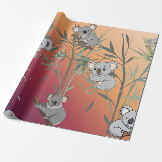 Sunset Gradient Cute Koala & Bamboo  ラッピングペーパー (アンロールド)
