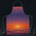 Sunset Horizon Apron エプロン<br><div class="desc">This apron features a serene sunset design with a gradient sky shifting from deep purple to glowing orange at the horizon. The sun casts a warm light over calm ocean waves, while birds soar gracefully across the sky, adding movement to the tranquil scene. Combining vivid colors with peaceful imagery, this...</div>