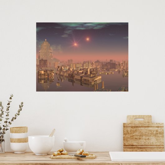 Sunset in Alien Water City 1 Print ポスター (キッチン)