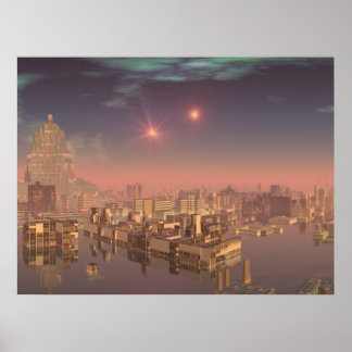 Sunset in Alien Water City 1 Print ポスター