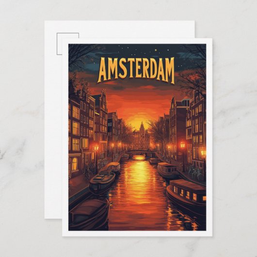 Sunset in Amsterdam Netherlands Vintage  Travel ポストカード (正面/裏面)
