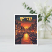 Sunset in Amsterdam Netherlands Vintage  Travel ポストカード (スタンド正面)