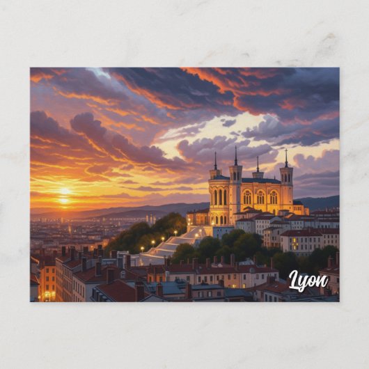 Sunset in Lyon France Basilica Travel ポストカード (正面)