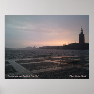 Sunset in rain over Stockholm City Hall 1, Suns... ポスター