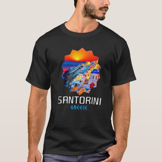 Sunset In Santorini Greece Painting  1 Tシャツ (正面)