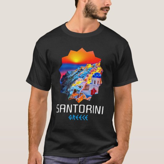 Sunset In Santorini Greece Painting Tシャツ (正面)