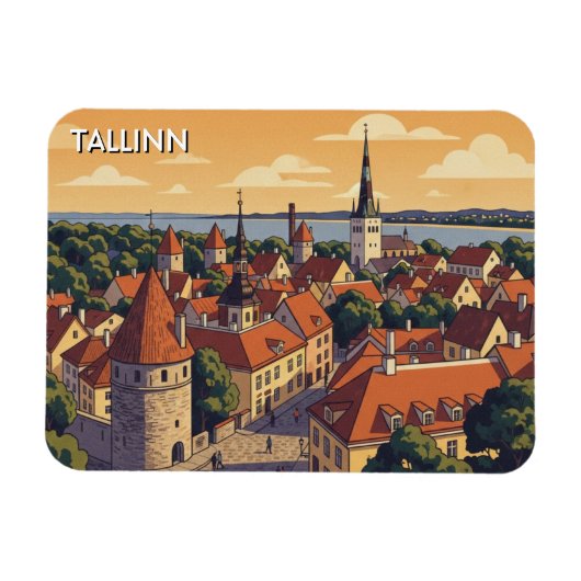 Sunset in Tallinn Estonia Travel マグネット (横)