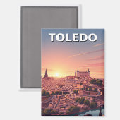 Sunset in Toledo Spain Alcazar Travel マグネット (正面/裏面)