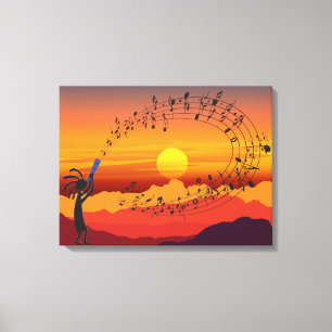 Sunset Kokopelli and Music Canvas Print キャンバスプリント