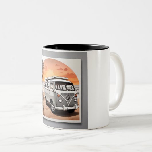 "Sunset Kombi Beach Mug - Coastal Adventure Cup" ツートーンマグカップ (正面右)