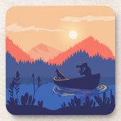 Sunset Lake Canoe Illustration コースター (正面)