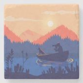 Sunset Lake Canoe Illustration ストーンコースター (正面)