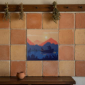 Sunset Lake Canoe Illustration タイル