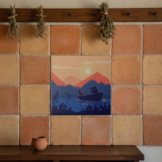 Sunset Lake Canoe Illustration タイル