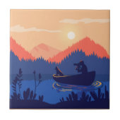 Sunset Lake Canoe Illustration タイル (正面)