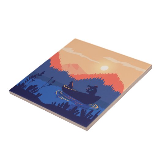 Sunset Lake Canoe Illustration タイル (側面)