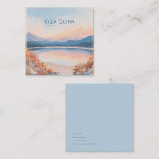 Sunset Lake Landscape Coral Pink Modern スクエア名刺 (正面/裏面)