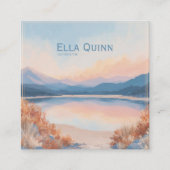 Sunset Lake Landscape Coral Pink Modern スクエア名刺 (正面)