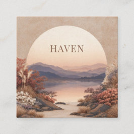 Sunset Lake Landscape Peach Semicircle Geometric スクエア名刺