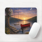 Sunset Lake Owl Canoe Mouse Pad マウスパッド (マウス)