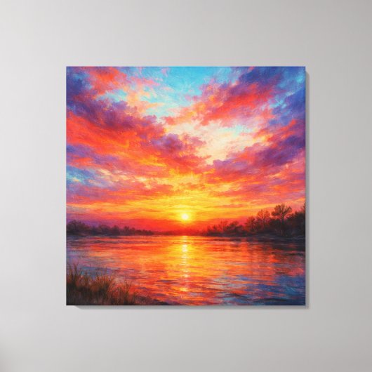 Sunset Lake - Pastel Painting Style Art キャンバスプリント (正面)