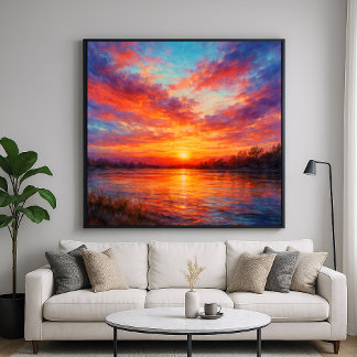 Sunset Lake - Pastel Painting Style Art ポスター