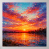 Sunset Lake - Pastel Painting Style Art ポスター (正面)
